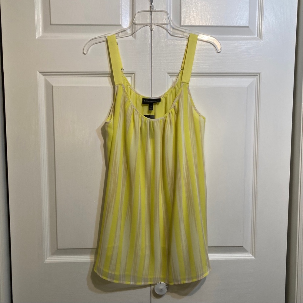 NWT Lane Bryant Fun & Flirty Tank Top Size 14 Lemon Striped Adj Strap Semi Sheer
